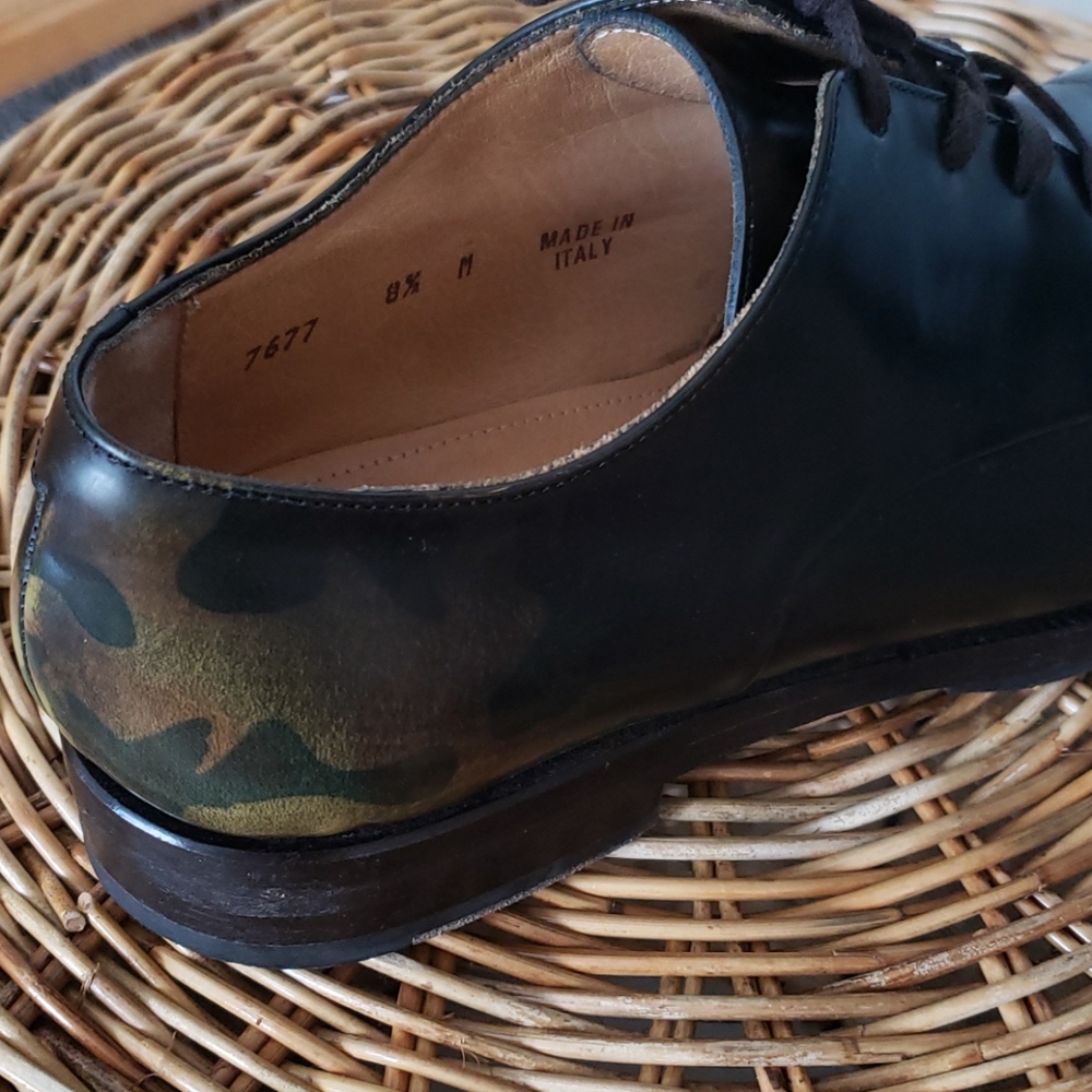 Antonio Maurizi Black Leather Derby Shoe w/ Camo Size 8.5 - Picture 12 of 12